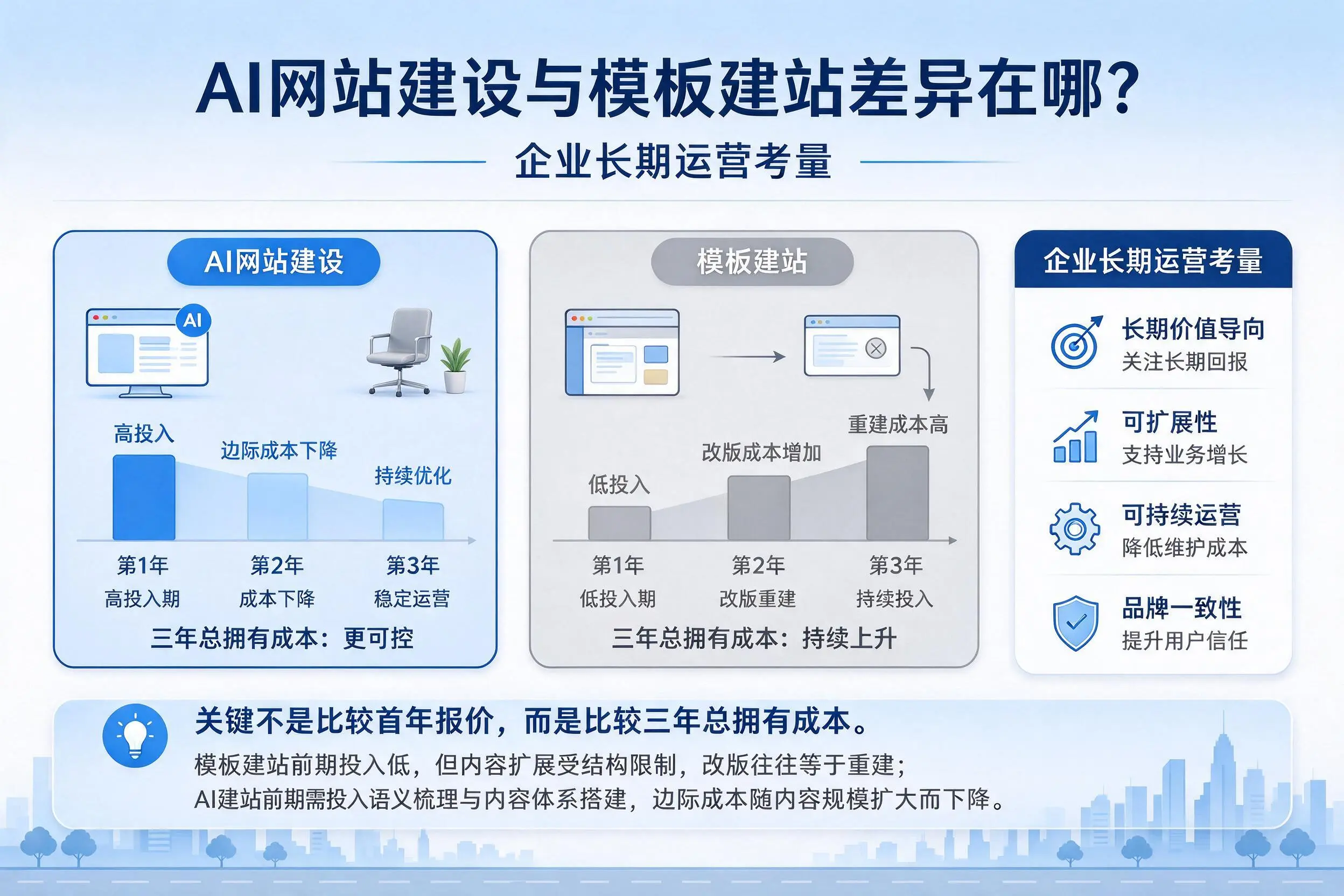 AI网站建设与模板建站差异在哪？郴州企业长期运营考量