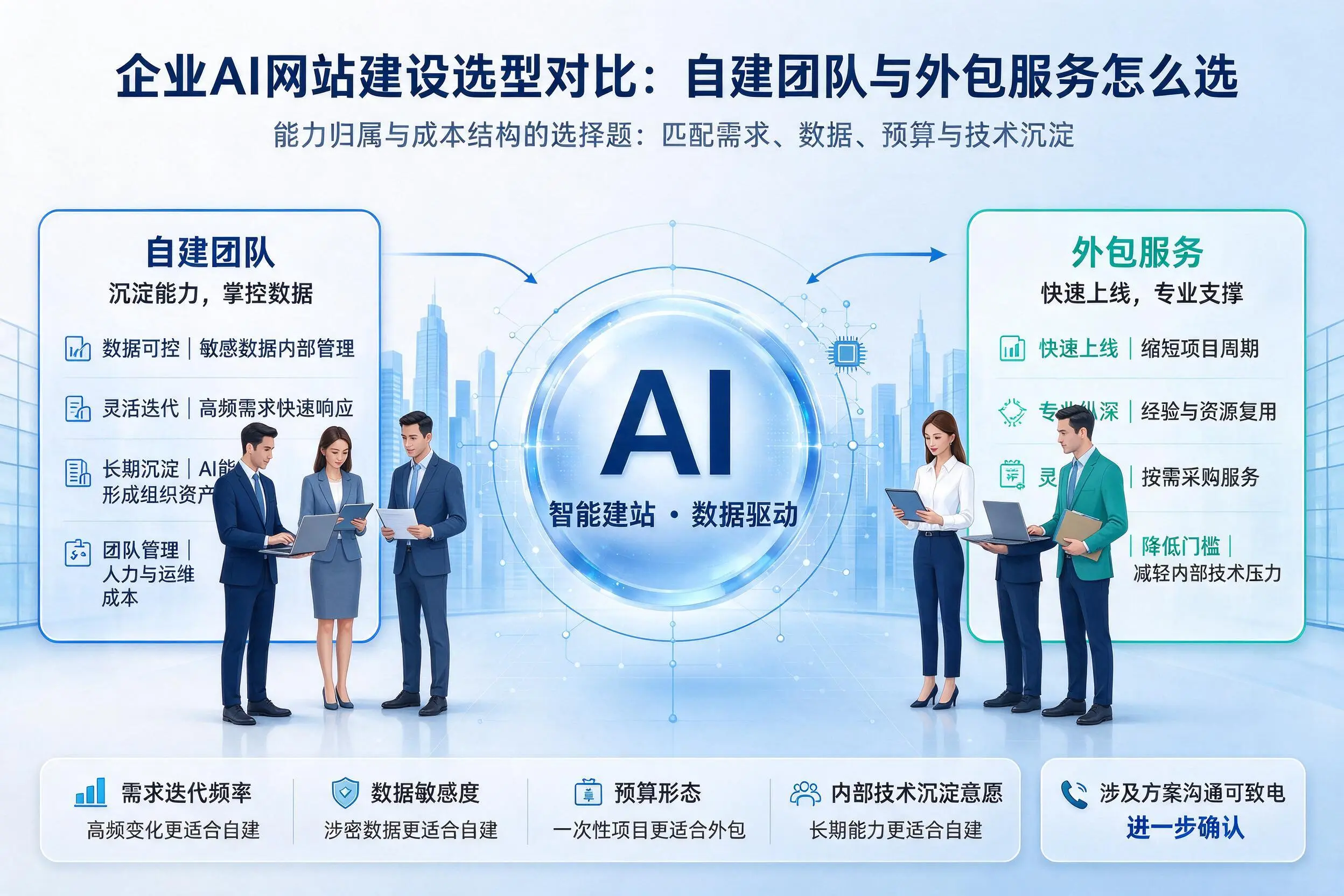 郴州企业AI网站建设选型对比：自建团队与外包服务怎么选